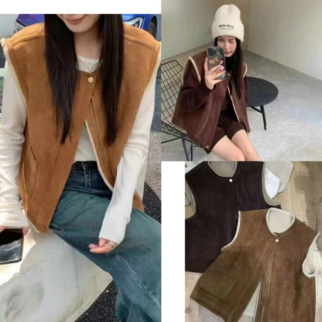 Осень-зима 2024 новый корейский свободный жилет без рукавов с круглым вырезом