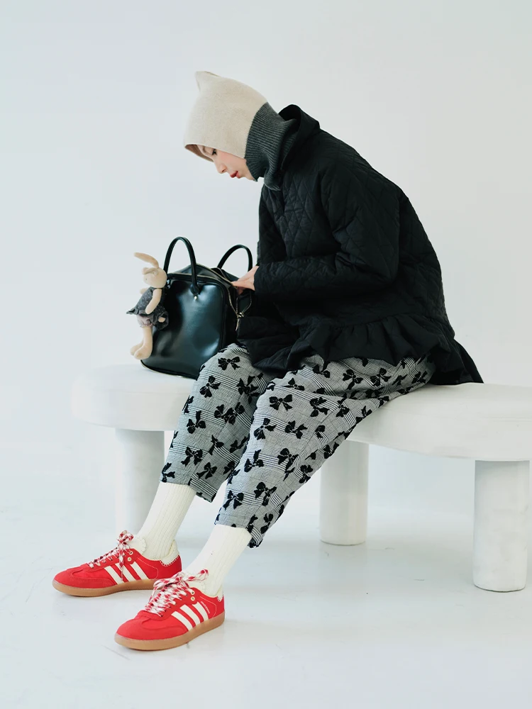 imakokoni original design warm thick coat hooded cotton jacket black casual personality long sleeve top winter women's wear