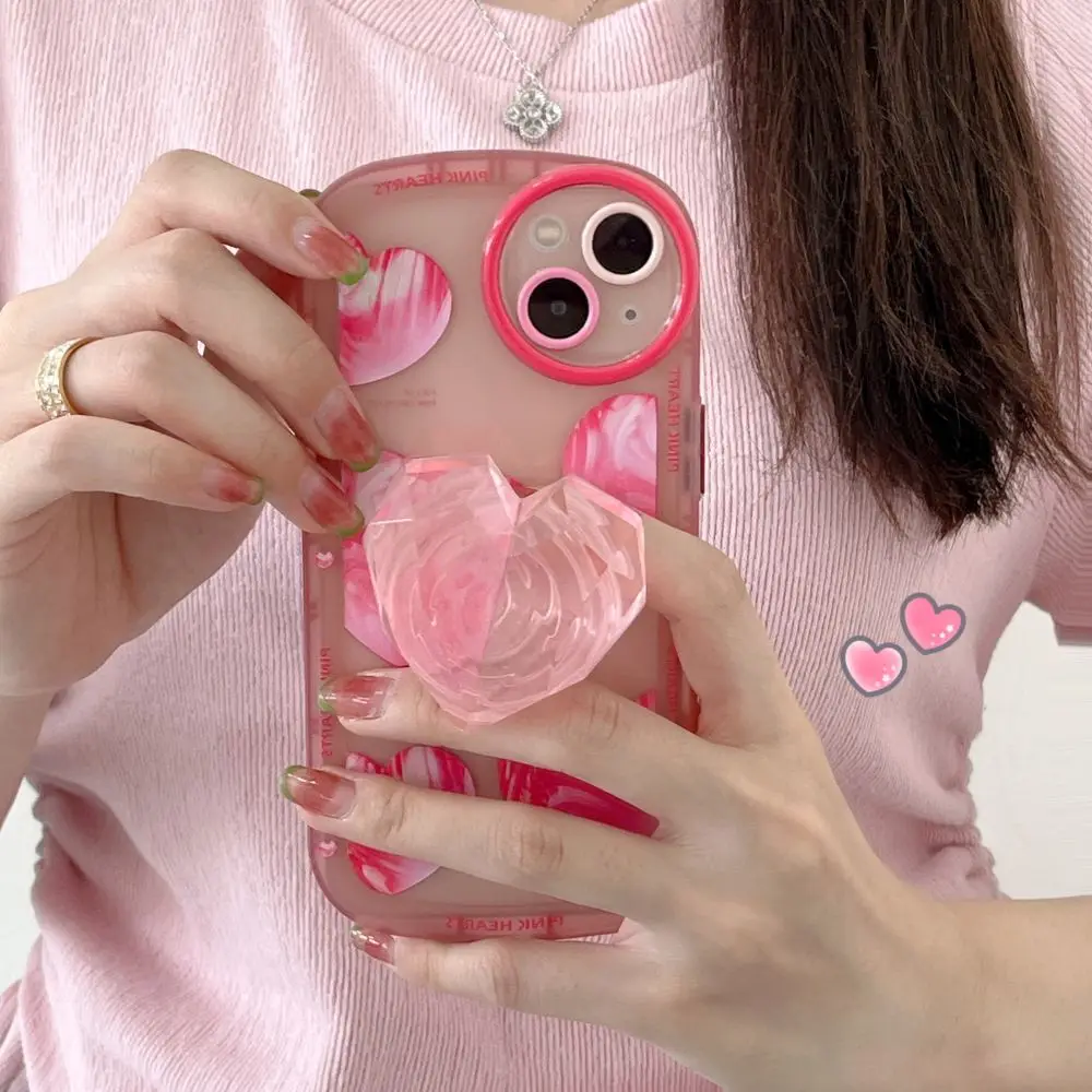 

INS корейский розовый драгоценный камень Любовь Сердце кронштейн чехол для телефона iphone 11 12 13 Pro XS Max XR X роскошный драгоценный камень подставк...