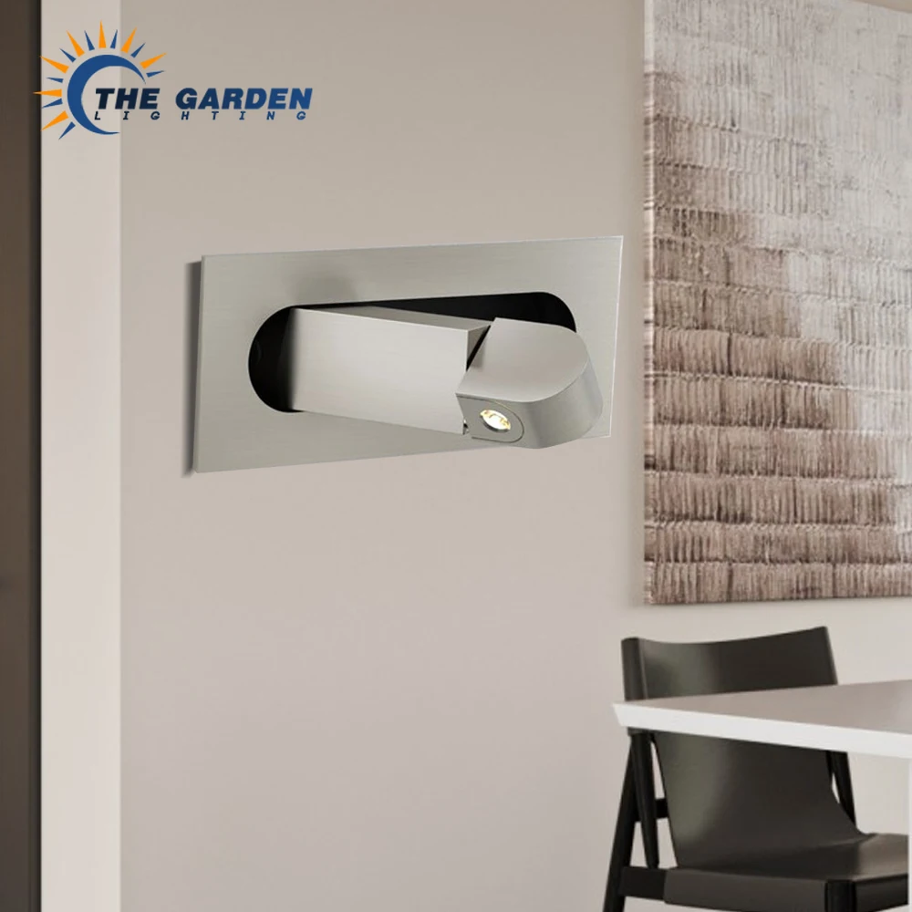 

Interior LED Wall Light Lamp Modern Folding Recessed Bedroom Embedded Indoor Bedside Reading Hotel Bed Lighting Angle Adjustable