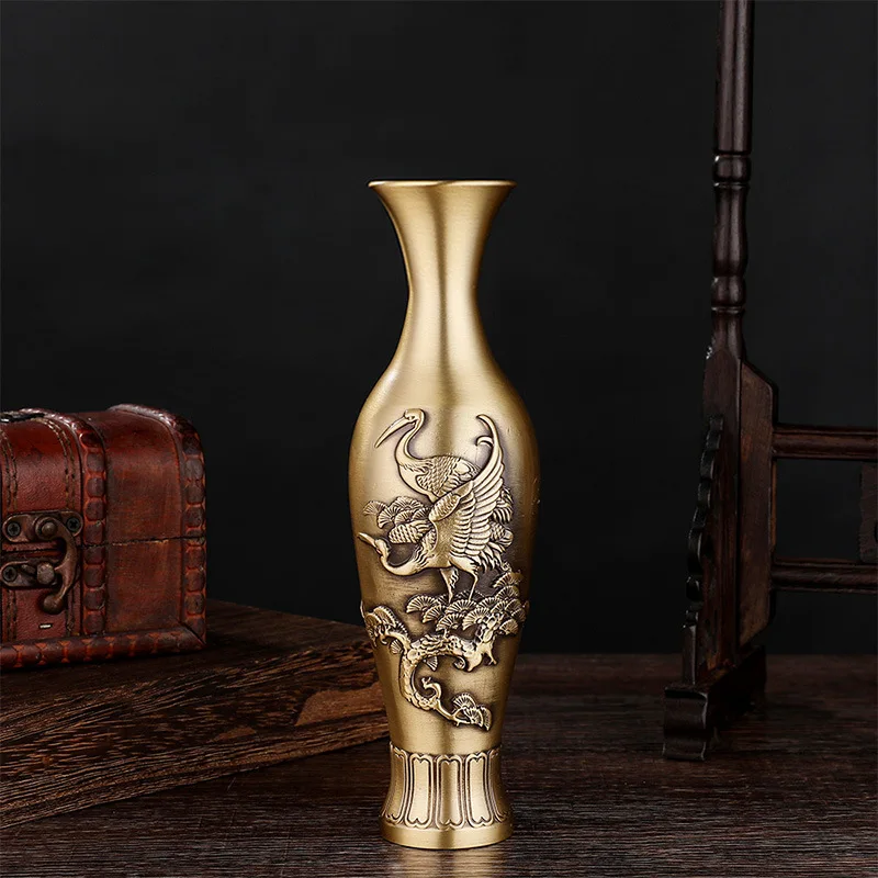 

New Retro Brass Crane Vase Decoration Home Flower Arrangement Vase Creative Decoration Pure Copper Vase Factory Wholesale