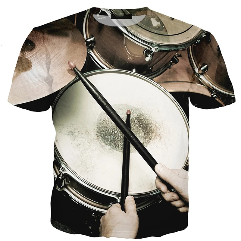 

New Summer Tide Fashion Drum Kit Picture Men T-Shirts Casual 3D Print Tees Hip Hop Personality Round Neck Short Sleeve Tops