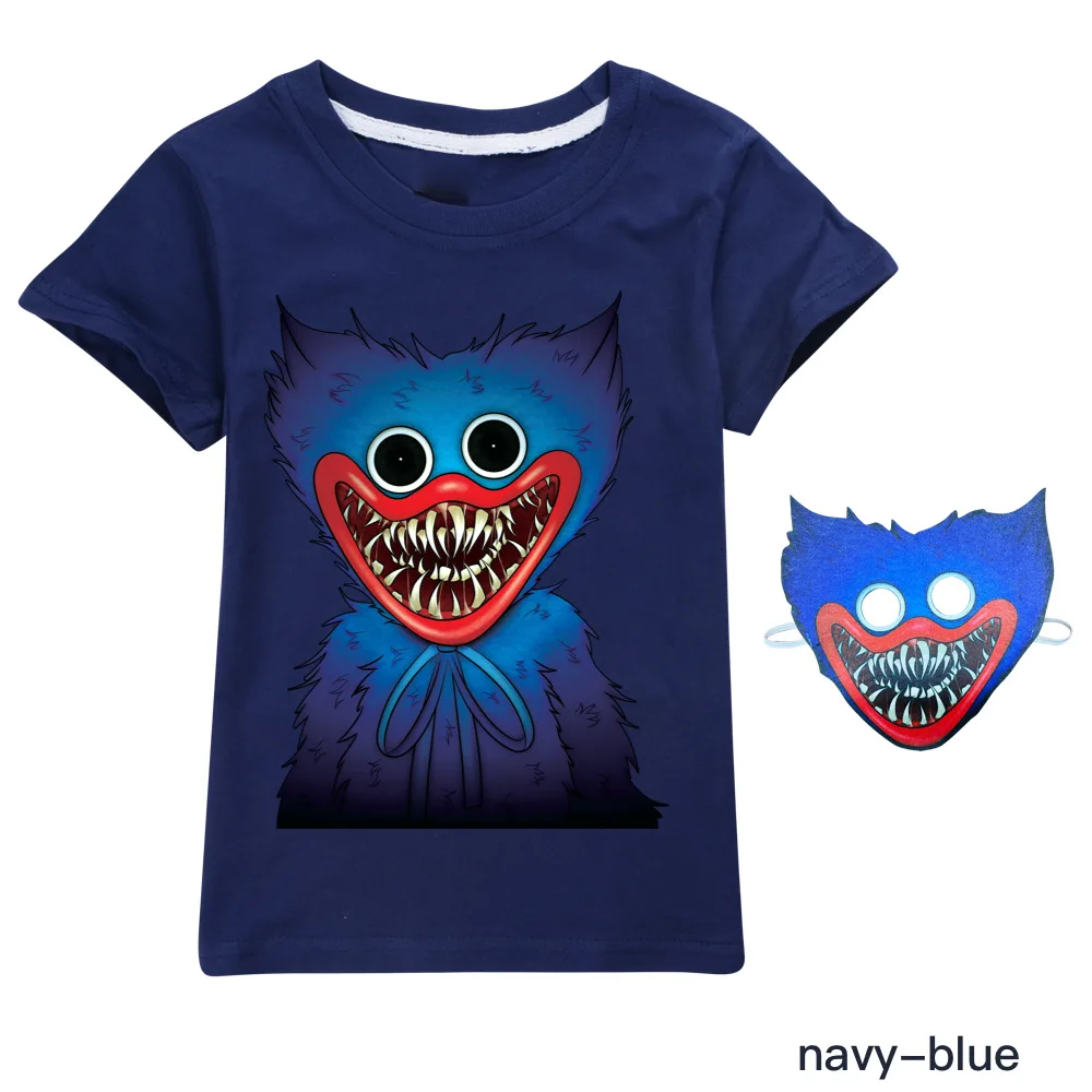 

Kids Clothes Poppy Playtime Cotton Round neck T-shirt for Boys Girls 3D Cosplay costume T shirt+mask cartoon Anime Children Tops