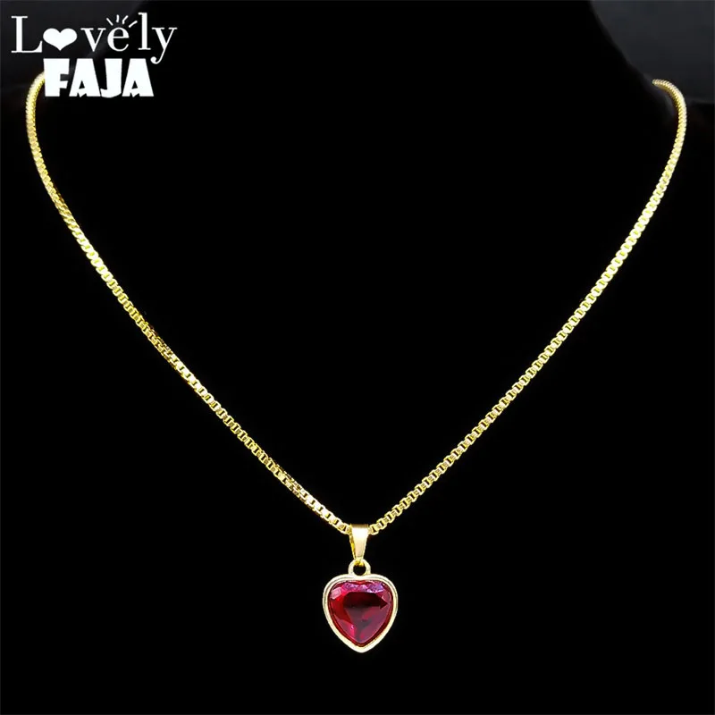 

Kpop Tiny Red Glass Love Heart Pendant Necklace for Women Stainless Steel Clavicle Chain Choker Goth Necklace Party Jewelry NP34