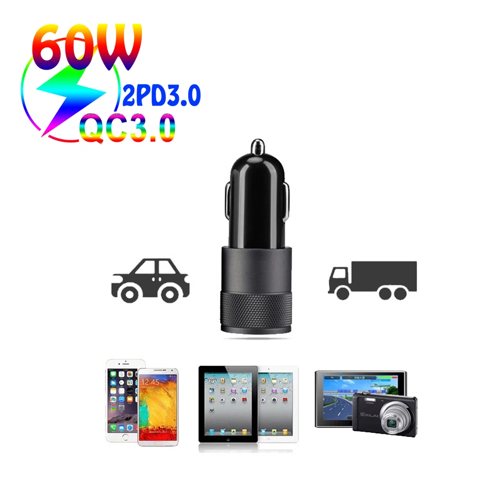 USB C TYPE-C PD 60 Вт Быстрая зарядка QC3.0 AFC SCP 2 порта Dual автомобильное зарядное