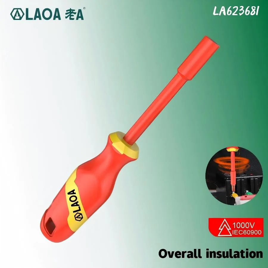 Фото Изолированная отвертка LAOA LA623681 с шестигранным хвостовиком 1/4 дюйма, сменный держатель бит, VDE 1000В, инструмент для электриков №1