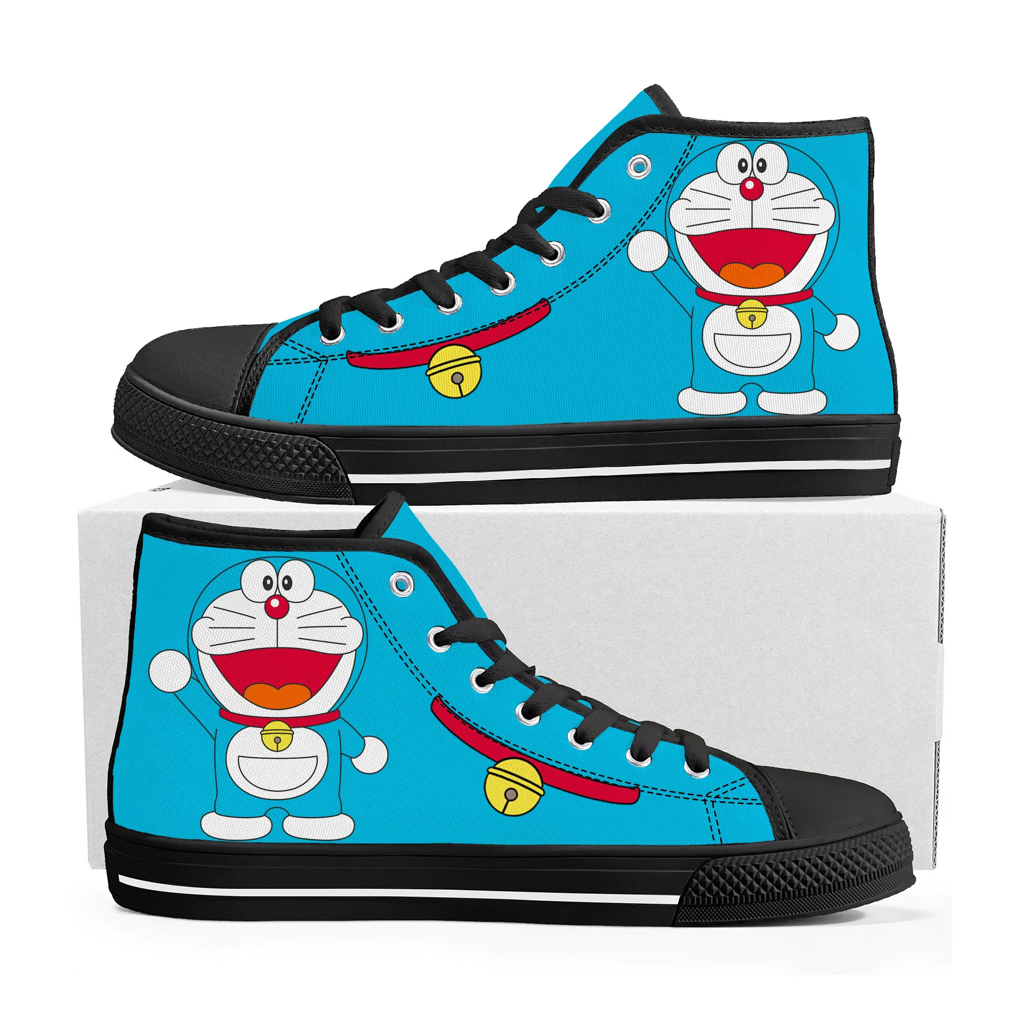 

Hot Anime Cute Doraemon Manga High Top Sneakers Mens Womens Teenager Canvas High Quality Sneaker Casual Couple Shoes Custom Shoe