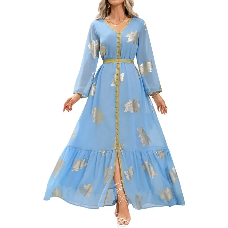 Vestidos De Fiesta Elegantes Para Mujer The Middle East Dubai Bronzing Long Temperament Commuter Dress Arab Muslim Robes 2023