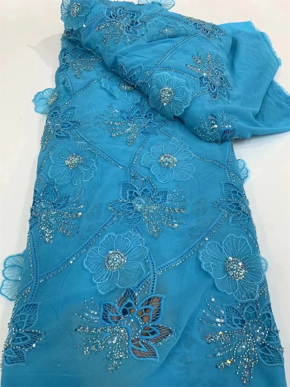 Африканская шифоновая кружевная ткань 2024 Высококачественный кружевной материал