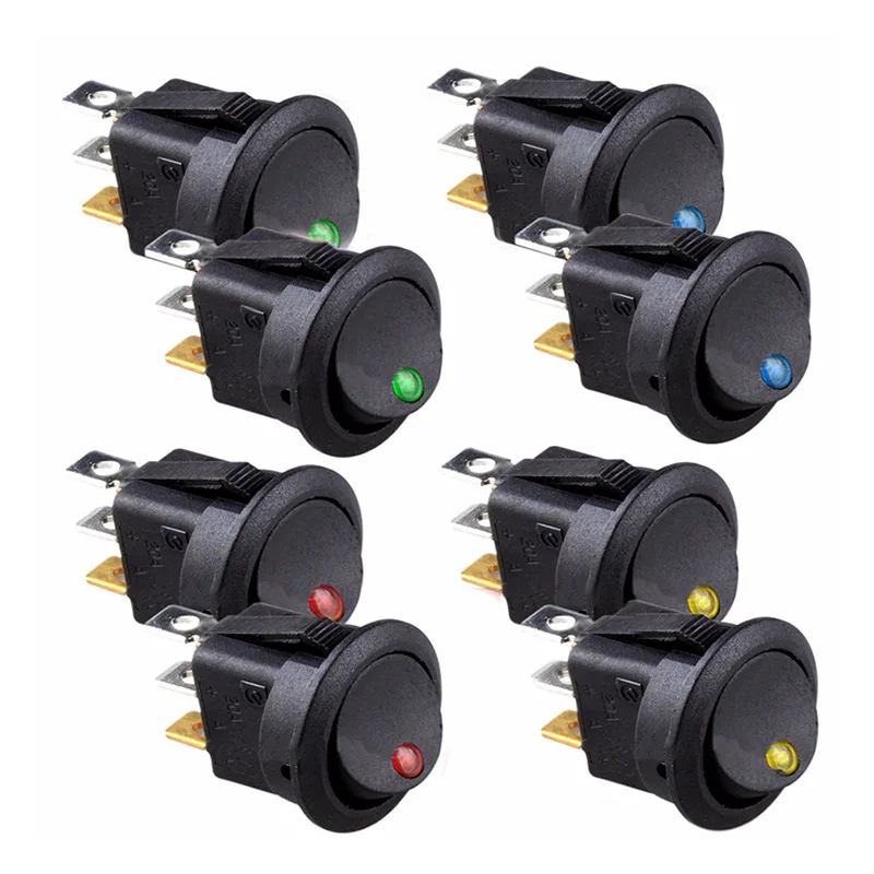 

8pcs Black ON/OFF Round Rocker Toggle Switch 20A/DC12V Power Switch Cap Button Switch For Car Auto Boat