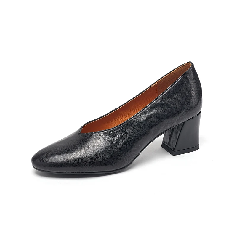 Базовые туфли на толстом каблуке из овчины лоферы во французском стиле в ретро