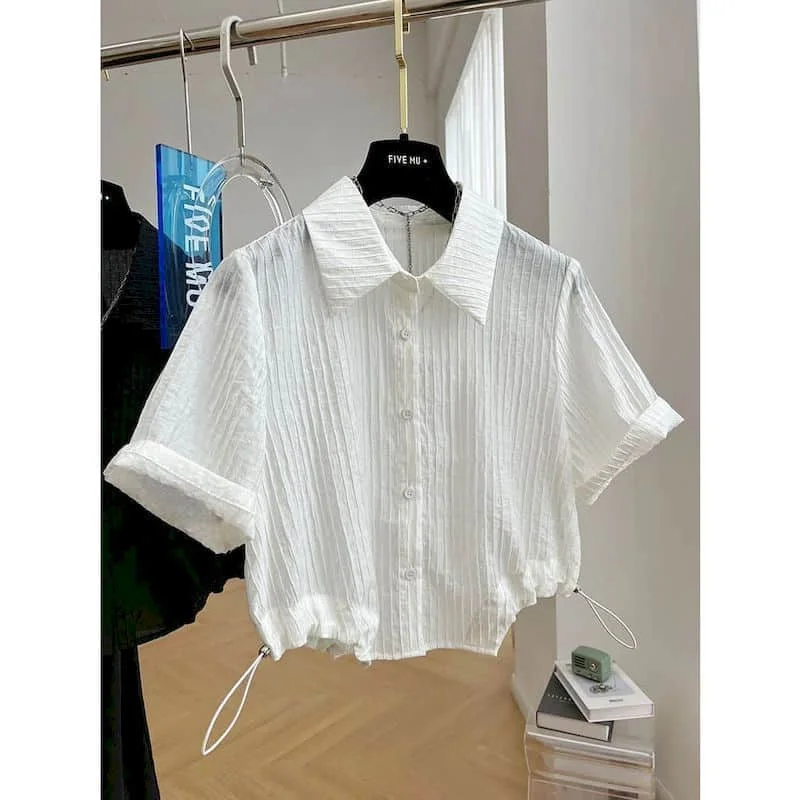 Рубашки женские летние укороченные элегантные рубашки-поло с коротким рукавом