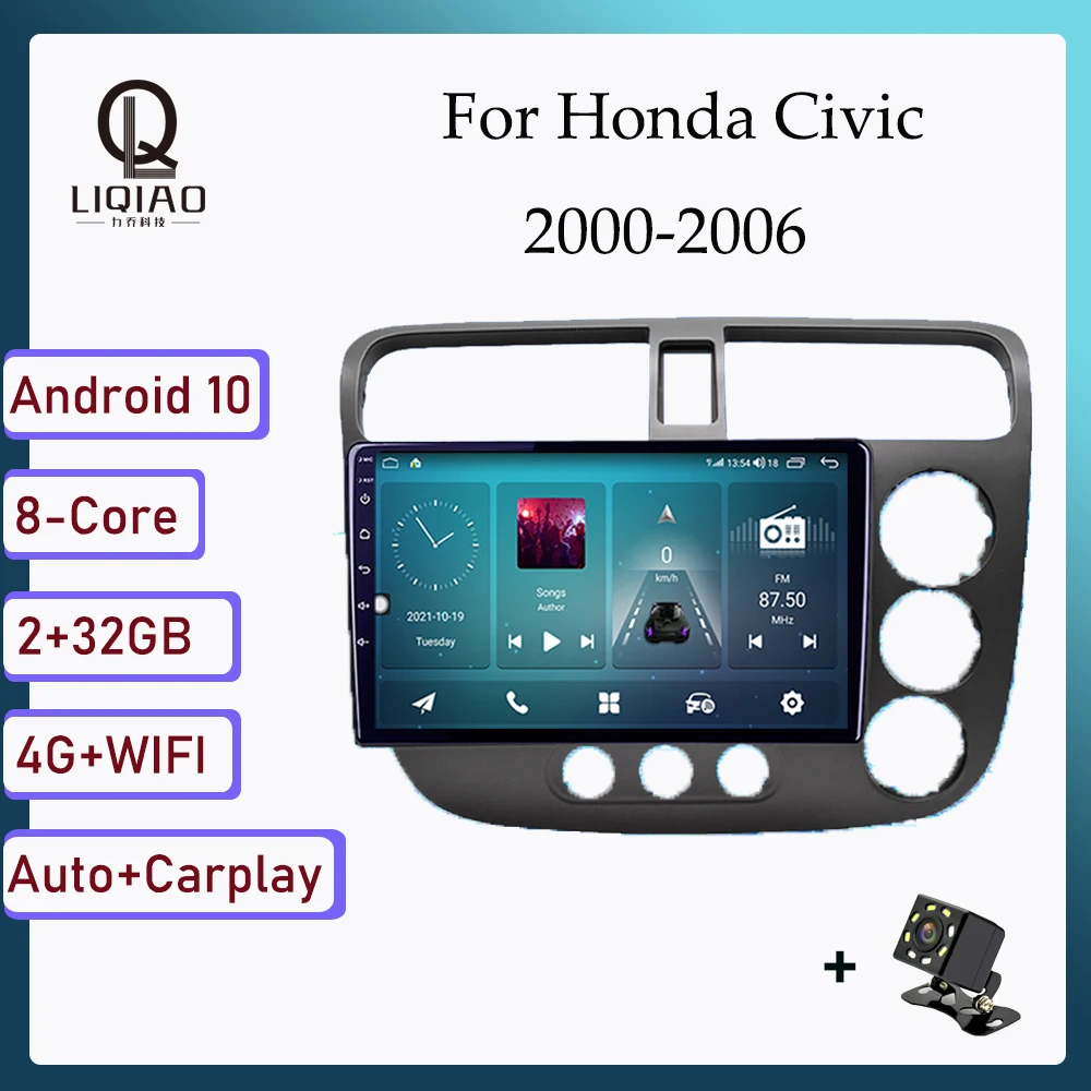 

2 din Carplay Auto Car Radio For Honda Civic 2000-2006 RHD Android Car Multimedia DVD Player Head Unit GPS Navi FM Bluetooth SWC