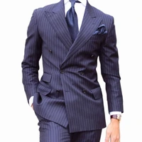 double breasted pinstripe men suits for wedding tuxedos 2 piece slim fit formal business boyfriend man suit set jacket with pant