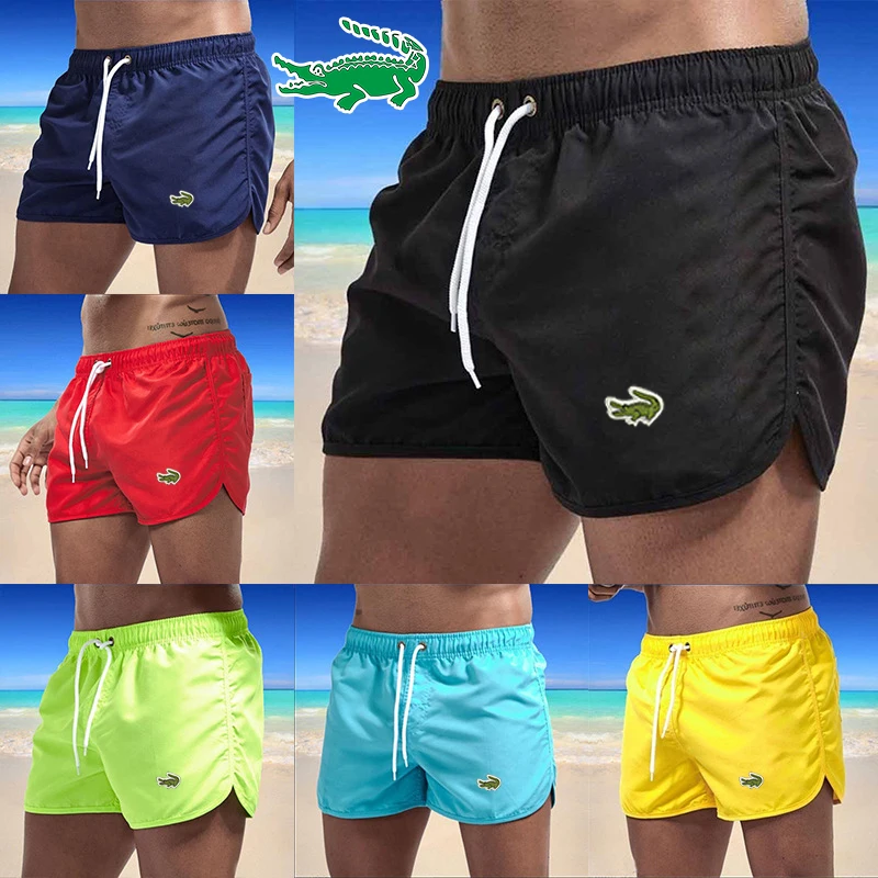

New Men's Summer Swimwear Solid Color Beach Board-shorts Swimsuits Running Sports Casual Breathable Homme Short Pants