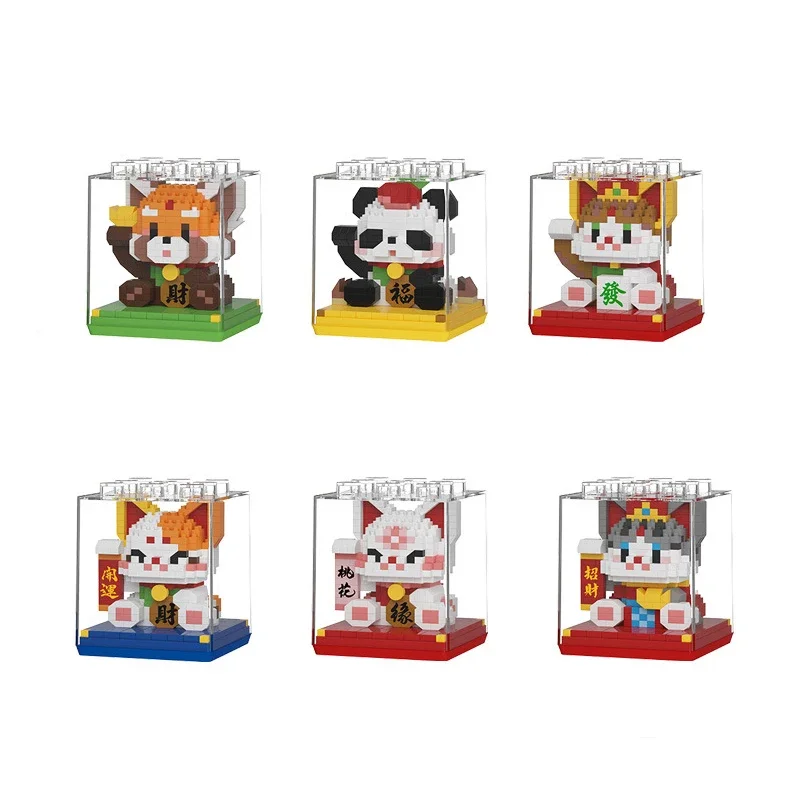 Фото Lucky Animal Micro Building Blocks Lesser Panda Cat Maneki Neko Собранная 3D модель Мини-кирпичная фигурка игрушки для детей Подарки №2