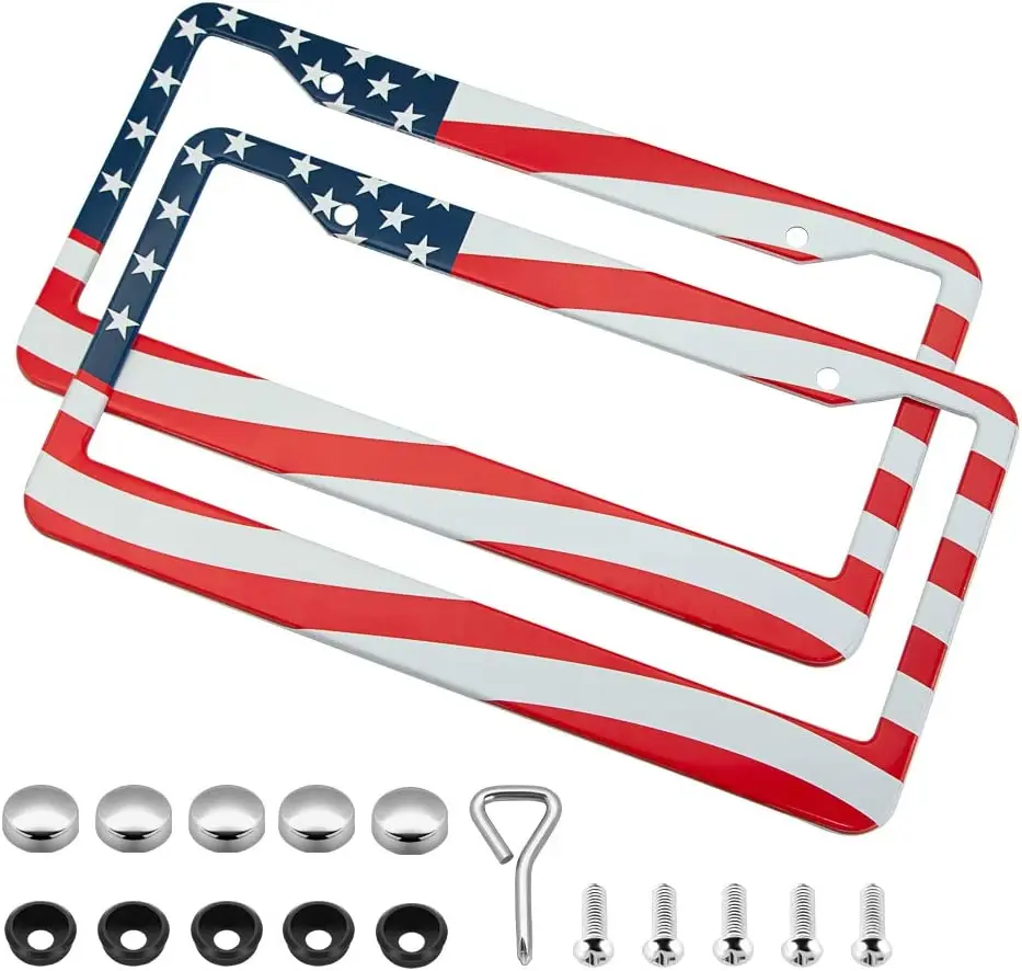 

Рамки номерного знака с американским флагом и флажками США, тонкая печать, высокопрочные алюминиевые композитные номерные знаки