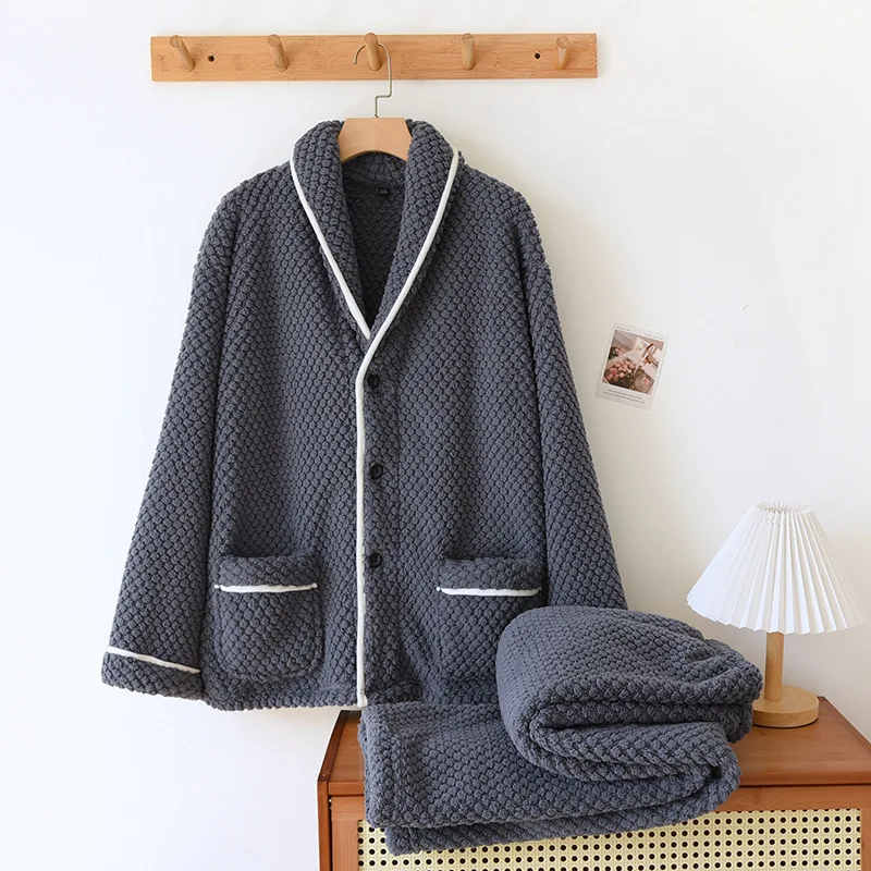 New fashion pajamas for couples autumn and winter fleece thickened warm men's and women's premium flannel loungewear set