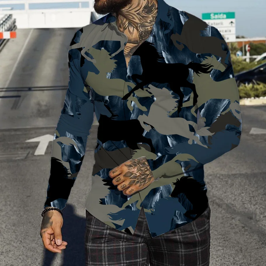 Men Hawaii Shirts Camisa Masculina Chemise Homme Shirts for Men Ropa Hombre Men Shirts Chemises Mens Long Sleeve Print Shirt