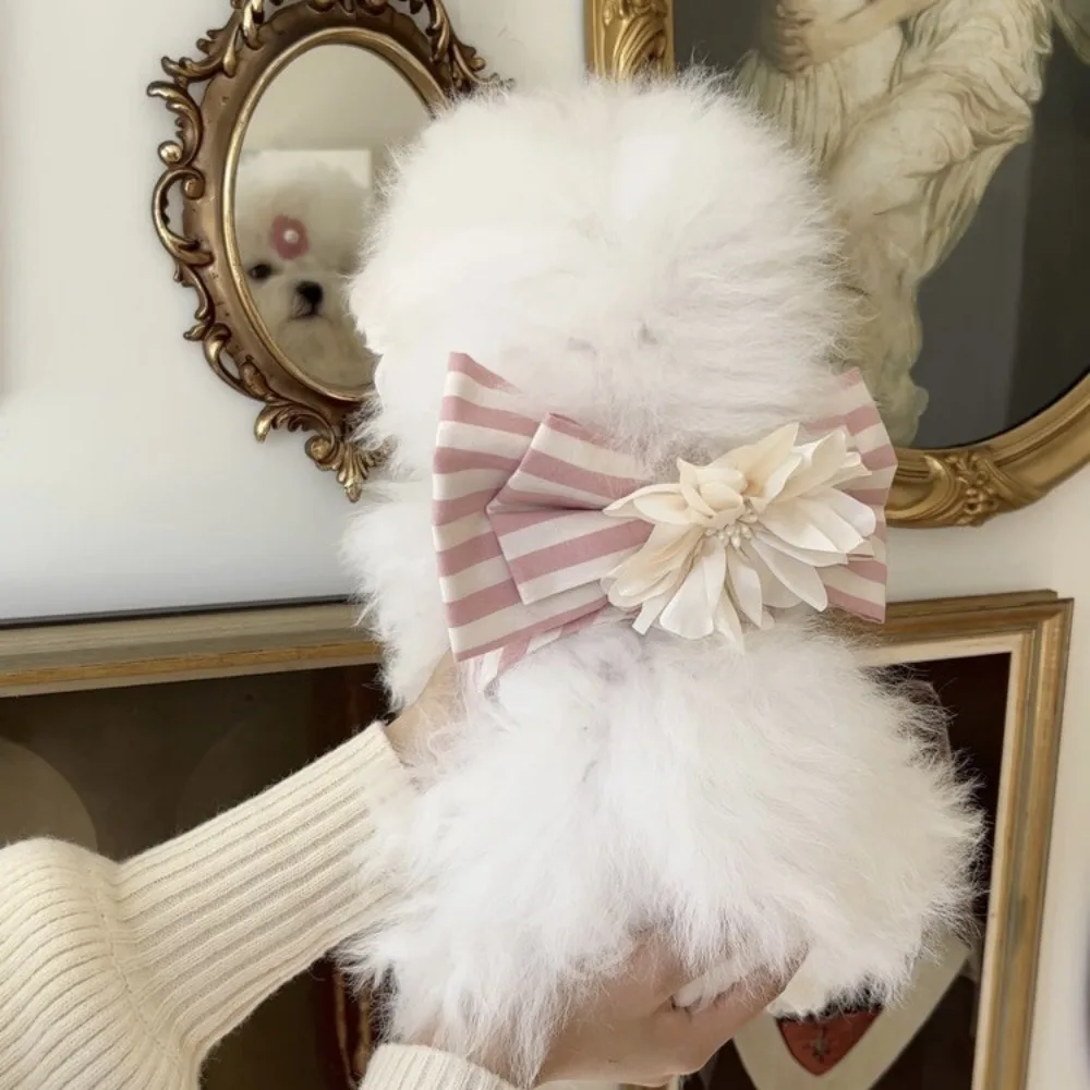 

Stripe Flower Breathable Chest Back Set Teddy Maltese Yorkshire Dog Outgoing Towing Rope Walking Rope Dog Harness and Leash Set