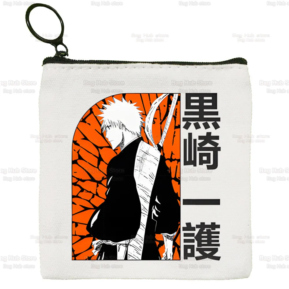 Bleach Kurosaki Ichigo Manga Japanese Anime Canvas Coin Purse Canvas Bag Small Square Bag Key Bag Card Bag Cartoon Coin Bag