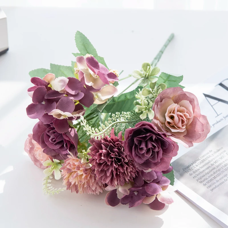 

Artificial Flowers 30CM Silk Roses Wedding Wreath Brial Bouquet Vase HomeRoom Decor Festival Garland Scrapbooking FakeHydrangea