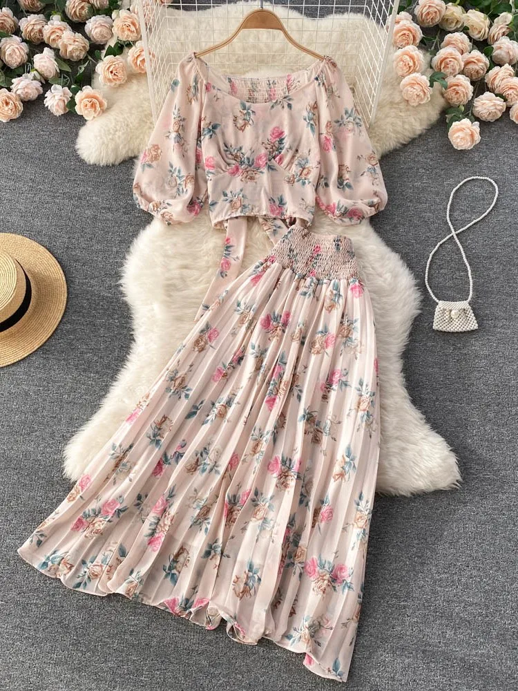 New Women Elegant Floral Skirt Set Female Sleeveless Top & A-Line Midi Skirt Female Casual Suits 2022 images - 6