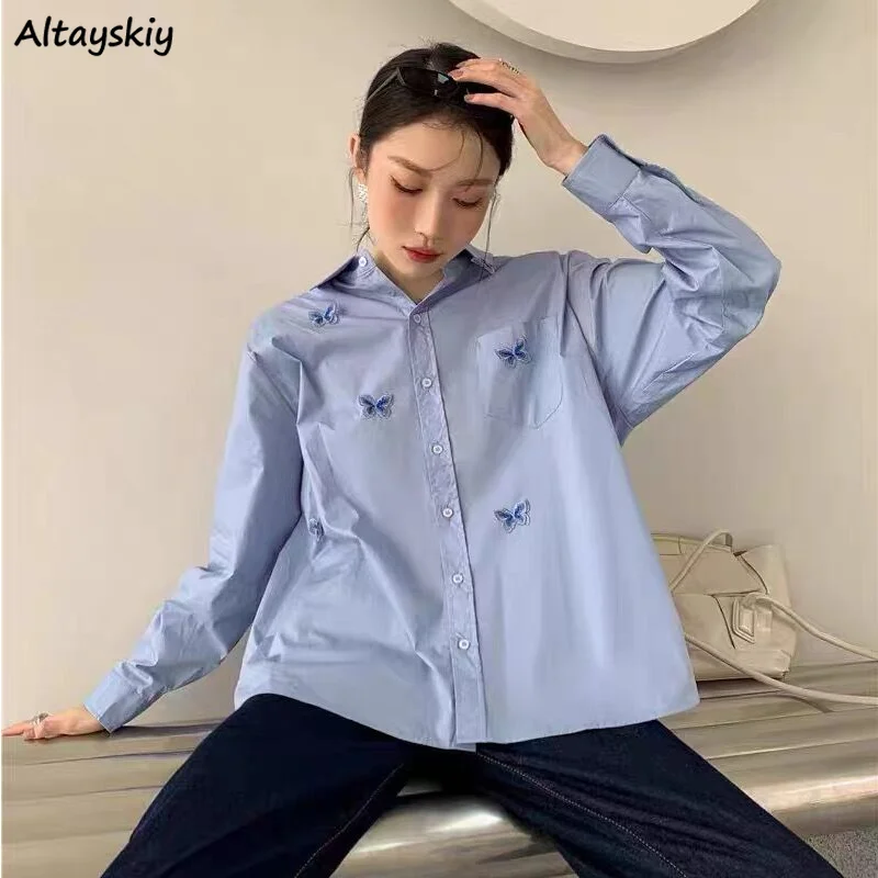 

Shirt Women 3D Print Long Sleeve Classic Temperament Stylish Korean Style All-match Simple Female Ins Chic Office Ladies Newly