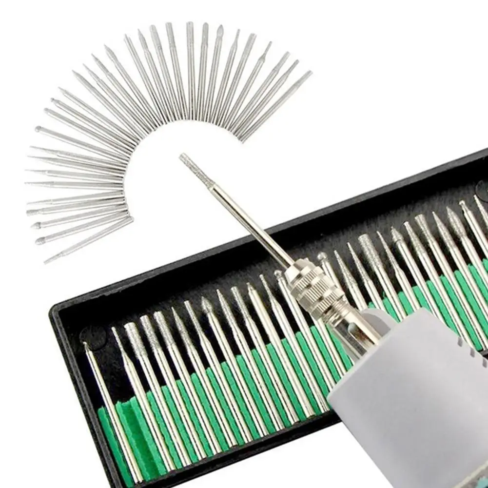 

30pcs 2.35mm Shank Diamond Burs Set With Box for DREMEL Electric Grinder Power Tool Accessories Abrasive Tools Milling Polishing