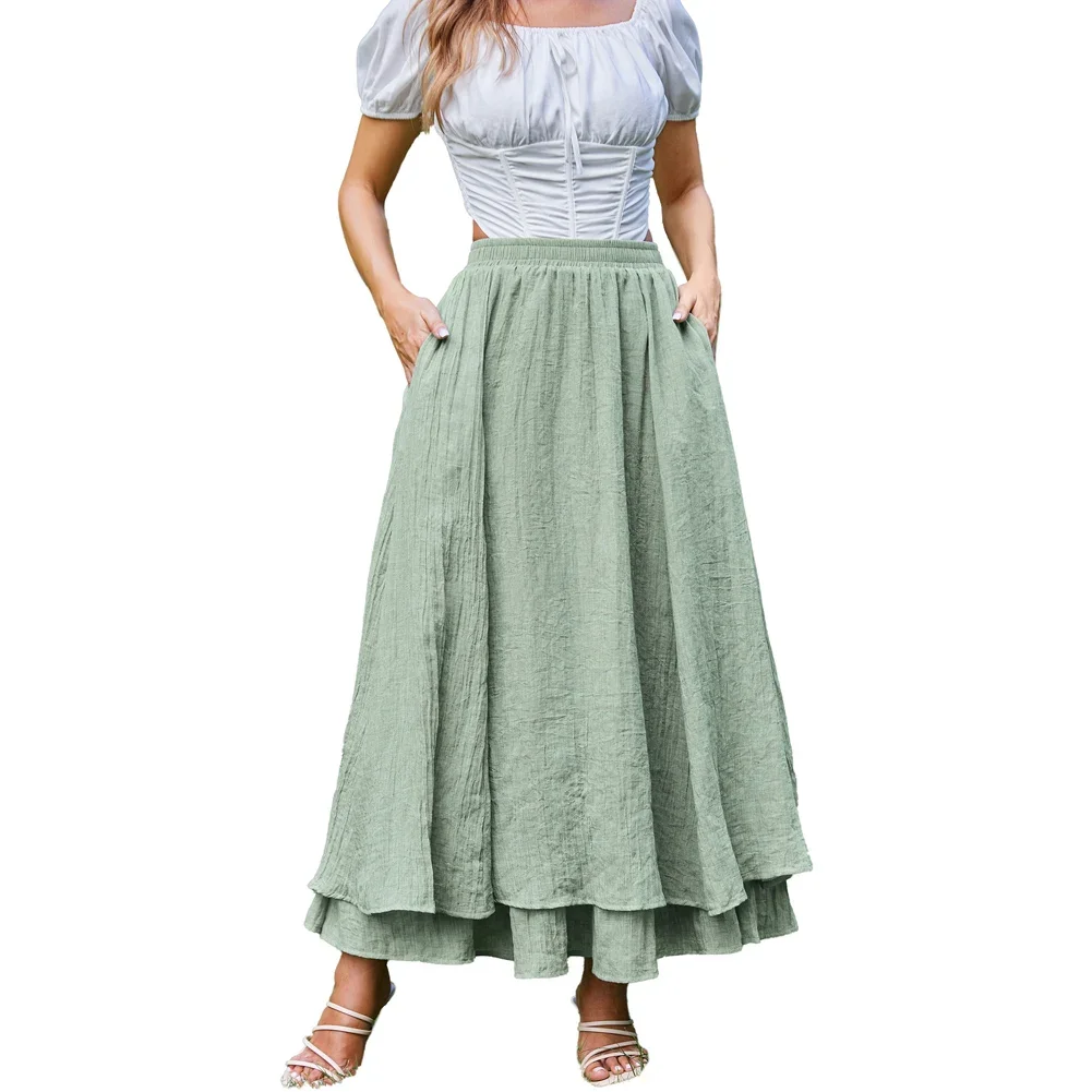 SD женские юбки винтажная Ренессанс 2-слойная распашная юбка с эластичной