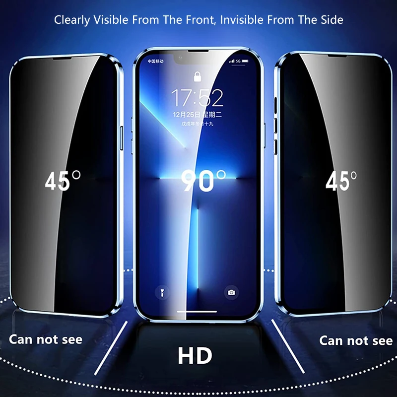 For iPhone 14 13 12 11 Pro Max Anti-Peep Privacy Magnetic Adsorption Double Sided Glass With Camera Lens Protect Film Case Cover