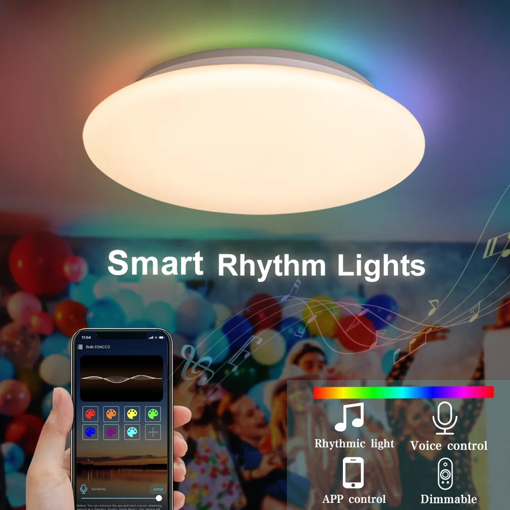 $36.59 MARPOU RGB Ceiling Lamp Remote APP Voice control Dimmable With Alexa/Google LED Smart Ceiling Lights For Living room decoration