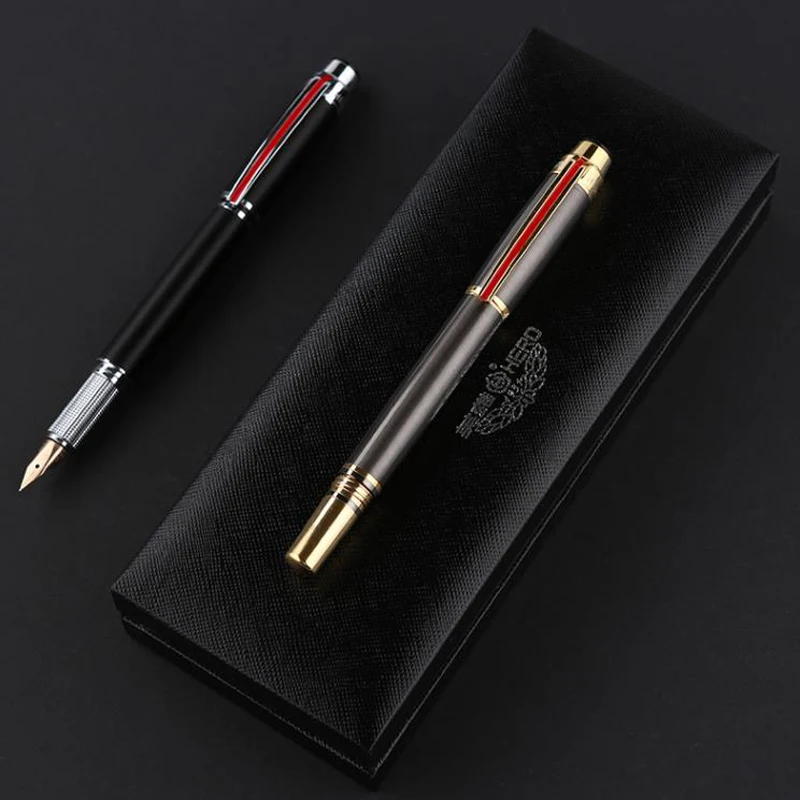 Перьевая ручка Hero 200E Executive Grey &amp Black Barrel из 14-каратного золота с тонким пером 0 5 мм