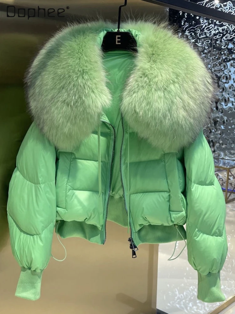 

Winter Clothes Woman Big Fur Collar Green Parkas Coat 2023 Fall New Loose Korean Style Women's Long Sleeve Cotton-Padded Jacket