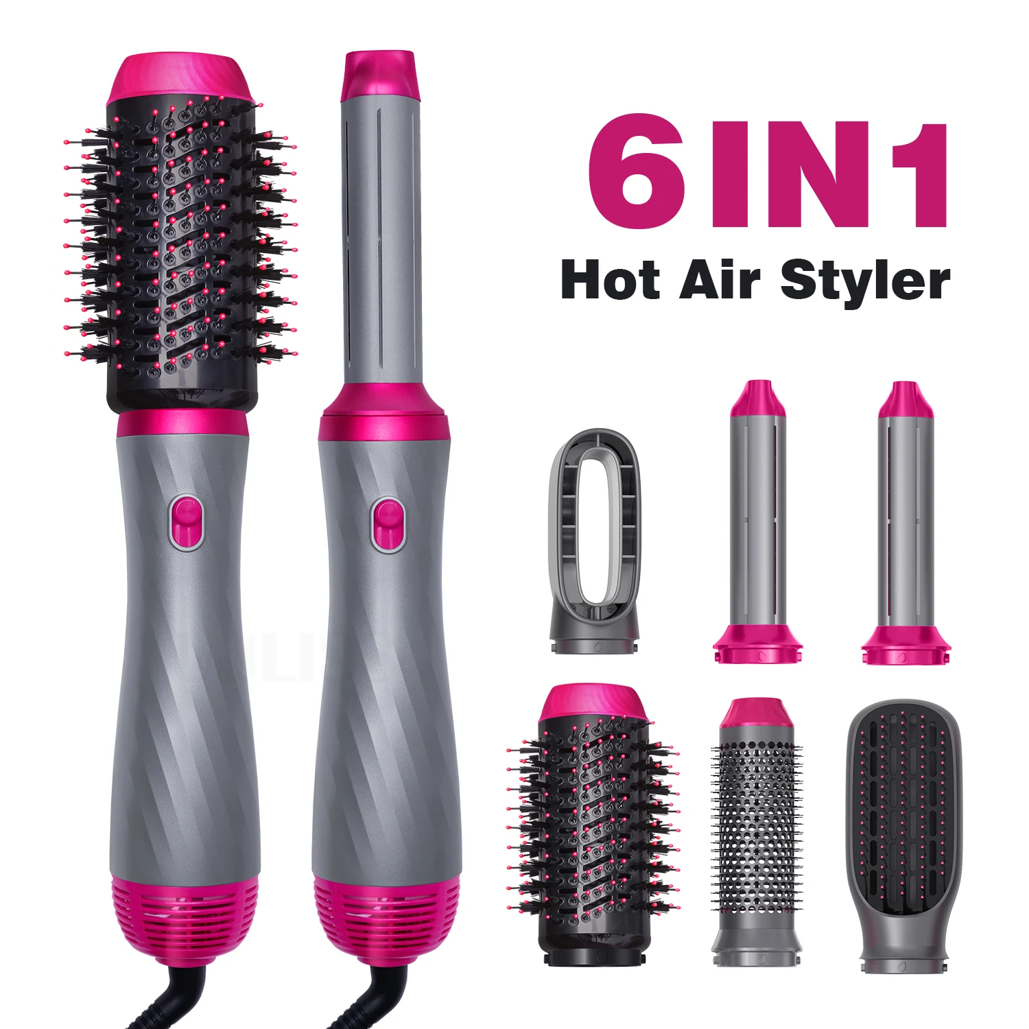

6 In 1 Hair Dryer Brush Negative Ions Blow Dryer Hair Blower Brush Automatic Hair Curler Curling Iron Wand Hot Air Hair Styler
