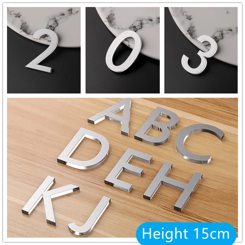 

House Number Height 15cm Decoration Silver Color Decorative Numbers Door Plate English Letters ABS Plastic Furniture Hardware