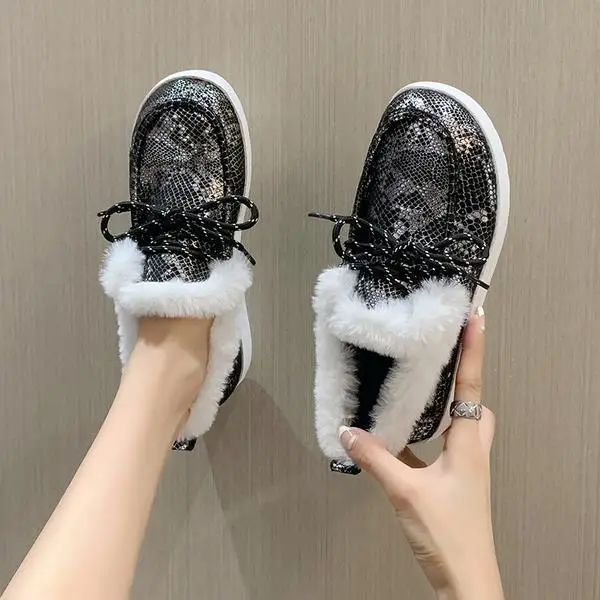 

New Women's Shoes Platform Round Toe Female Footwear Low Heels Moccasin Dress Winter Rome Basic PU Fabric Solid Snow Boots
