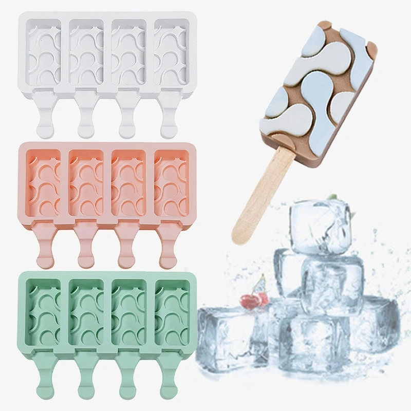 

Easy To Demold Silicone Ice Cream Mold Summer DIY Popsicle Tools Creative Ice Cube Tray Reusable Mould Chocolate Mold 4 Holes