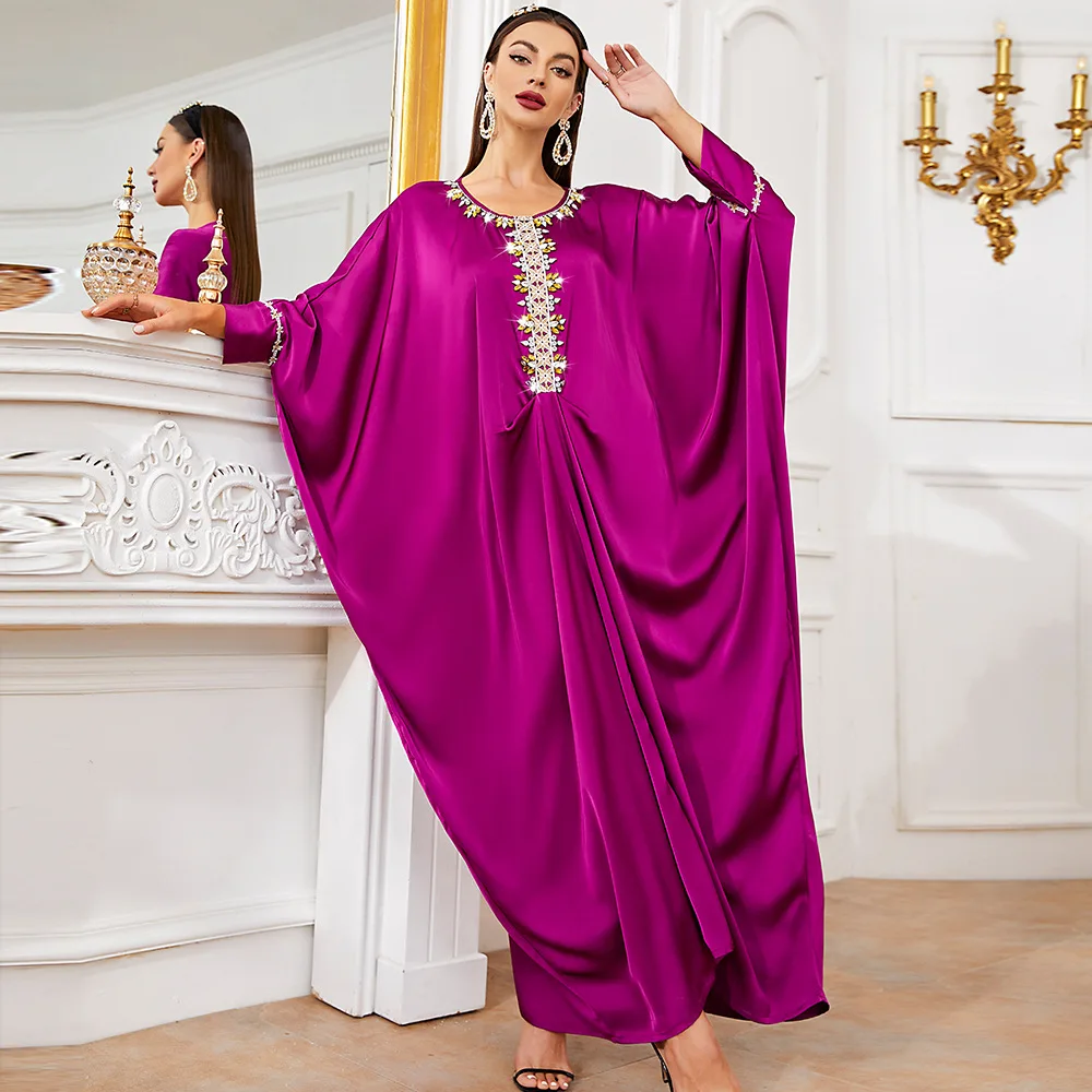

Abaya Muslim Dress Women Kaftan Arabic Party Evening Dresses Gown Diamond Caftan Marocain Bat Sleeve Robe Femme Musulmane Abayat