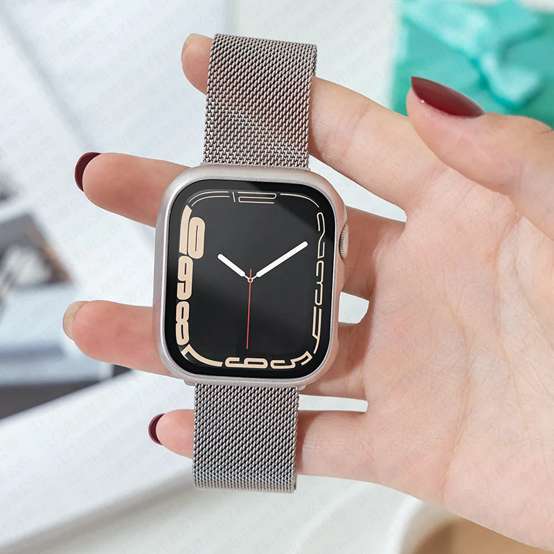 Case + Leather Link For Apple watch strap 41/45mm 44/40mm band original Magnetic Loop bracelet iWatch seires 7 6 SE 5 4 3 |