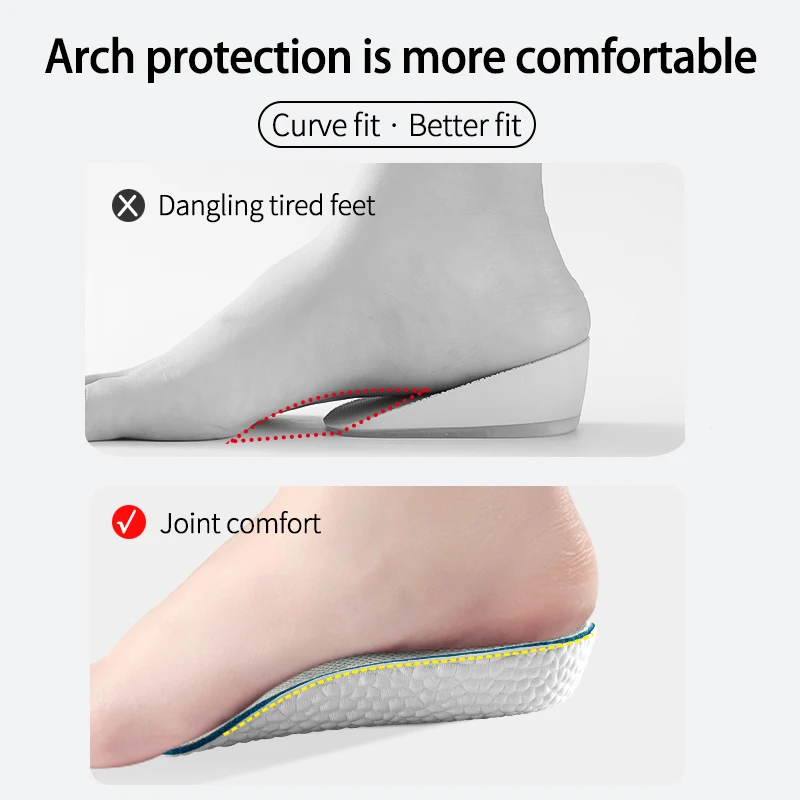 Height Increase Insoles for Men Women Shoes Flat Feet Arch Support Orthopedic Insoles Sneakers Heel Lift Memory Foam Shoe Pads