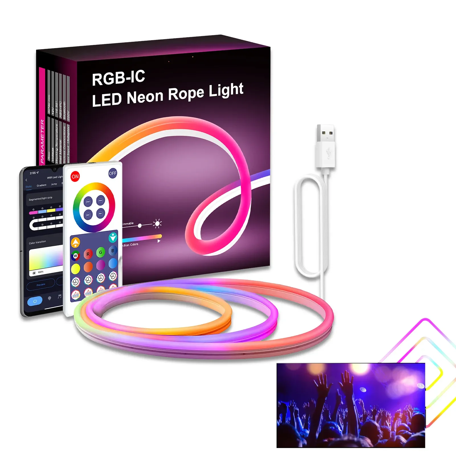 

Light Strip Smart Rope Lights Indoor 10ft Silicone Neon Rope Light Outdoor LED Strip Lights Waterproof Party DIY Decoration