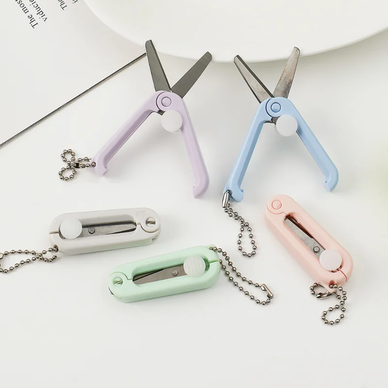 

Novelty Keychain Mini Foldable Scissor Portable Stainless Steel Blade Safe Cutter Utility Knife for Paper Stationary Scissors
