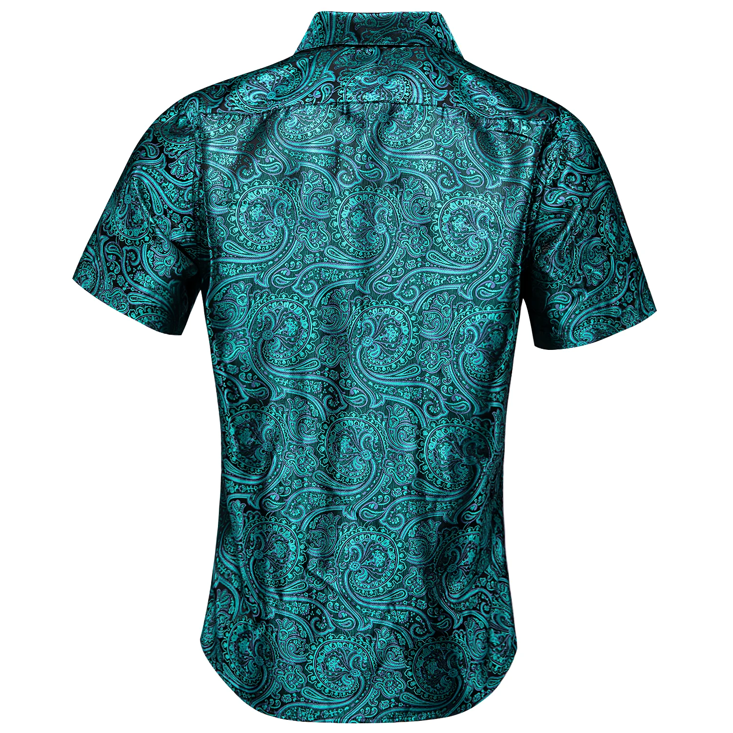 Hi-Tie Luxury Woven Silk Mens Shirts Short Sleeve Slim Fit Purple Red Gold Blue Black Grey Shirt For Men Summer Beach Business