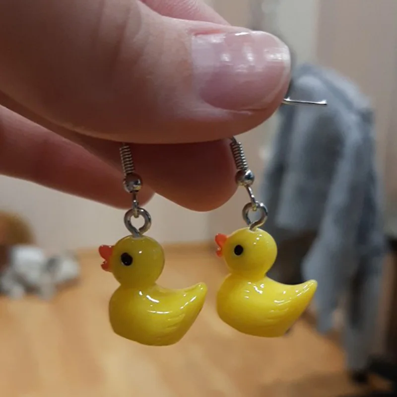

3D Cartoon Small Yellow Duck Earrings for Women Girls Cute Resin Animal Dangle Drop Earring Handmade Fashion Birthday Jewelry