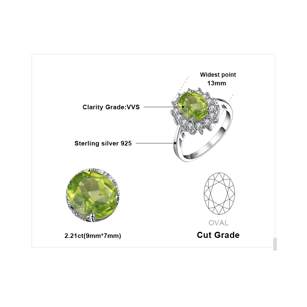 JewelryPalace Diana 2 карата натуральный зеленый перидот стерлингового серебра 925 пробы