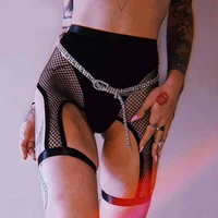 sexy womens gothic hip hop punk jogging mesh fishnet elastic perspective high waist lace hollow riding shorts women clothing