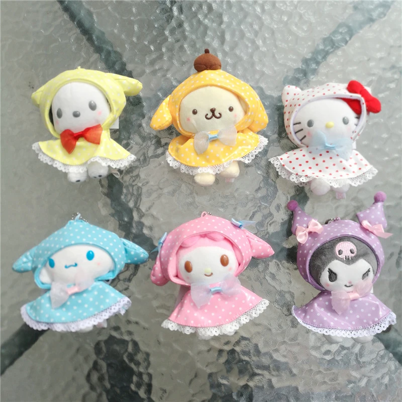 

12cm Sanrio Hello Kitty Pendant Plush Toys Anime Kawaii Raincoat Kuromi Pachacco Dog Cinnamoroll My Melody Dolls Gift for Kids