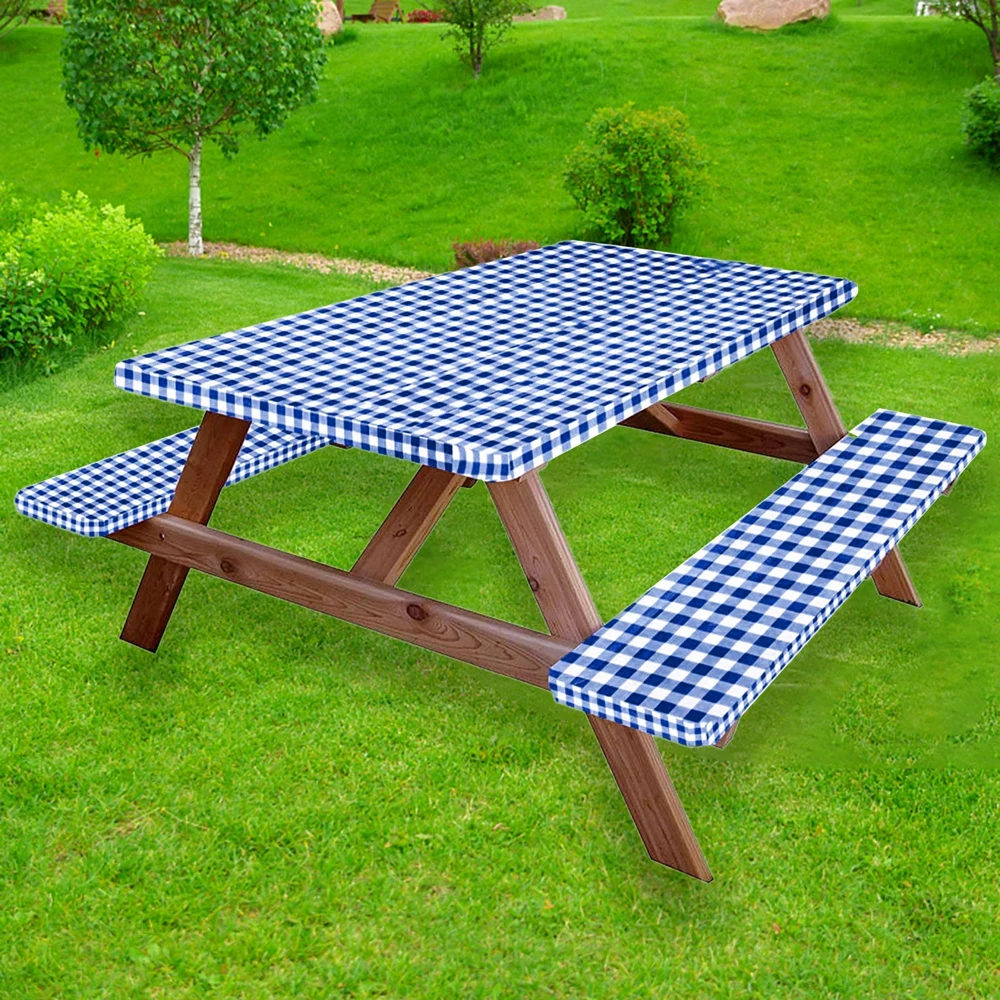 With Bench Cover Vinyl Picnic Tablecloth With Elastic Band F