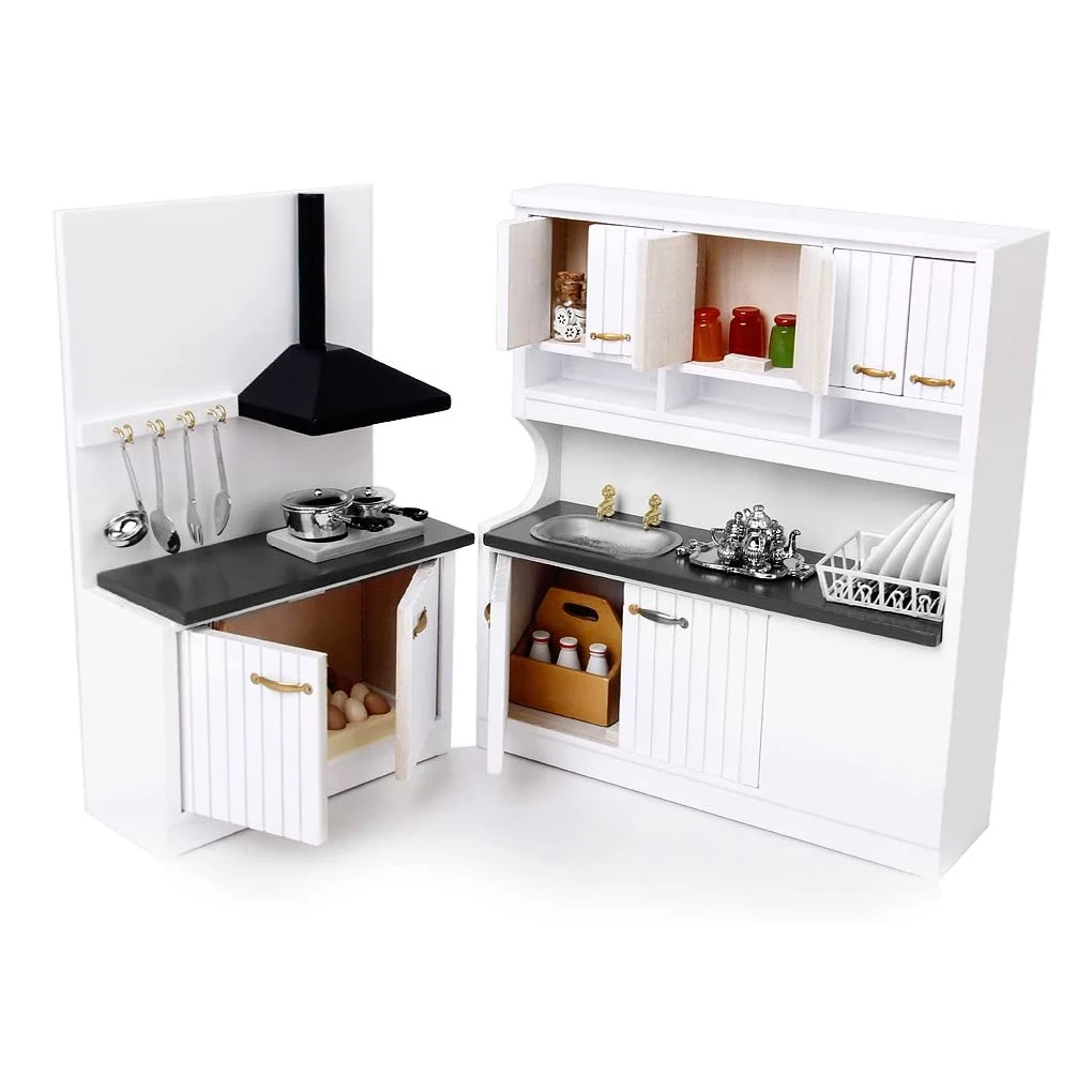 

1 Set Wash Table Model Premium Wooden Frame 1 12 Scale Doll Furniture Lampblack Cabinet for Baby Toddlers Girls